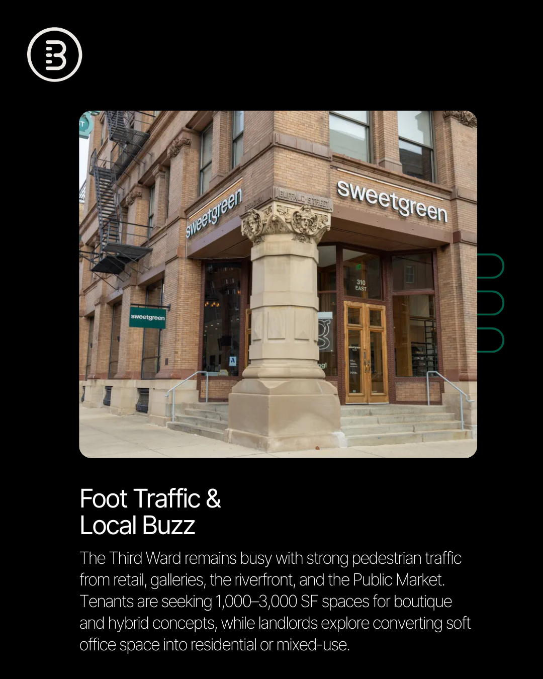 Local expert @[Daniel Cohen](60ac8721-d3e4-4005-b2b1-35c0cc31b2f4) reports a lively summer in Milwaukee’s Third Ward, where strong foot traffic, creative retail, and new development are driving momentum (image 2)