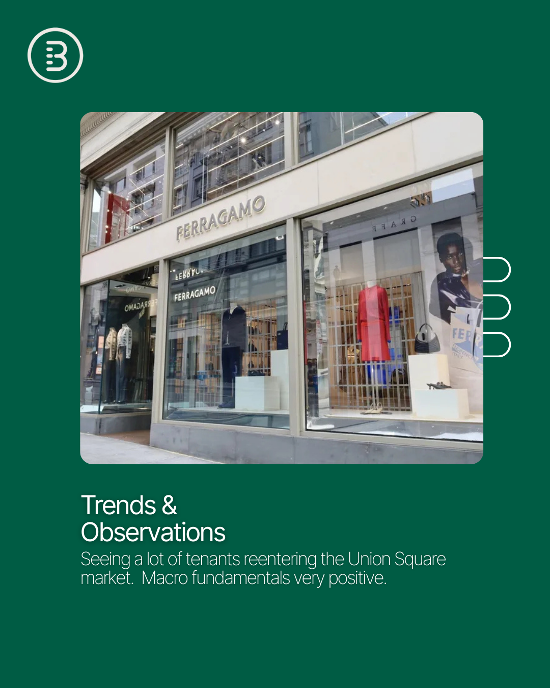 Local expert @[Kazuko Morgan](5692d898-b1ac-494e-b650-2075ba5ceb07) reports a strong rebound in San Francisco and @[Union Square ](1203), where availability is tightening and tenant activity is surging (image 3)